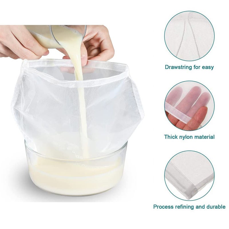 QTECLOR Nut Milk Bag for Straining - Reusable Fine BPA-Free Strainer Bag, Cheesecloth Unbleached Bag, Yogurt Strainer, Juice Filter& Cold Brew Coffee Filter,Washable Reusable Almond Strainer (9"X12", 2Pcs) - Image 3